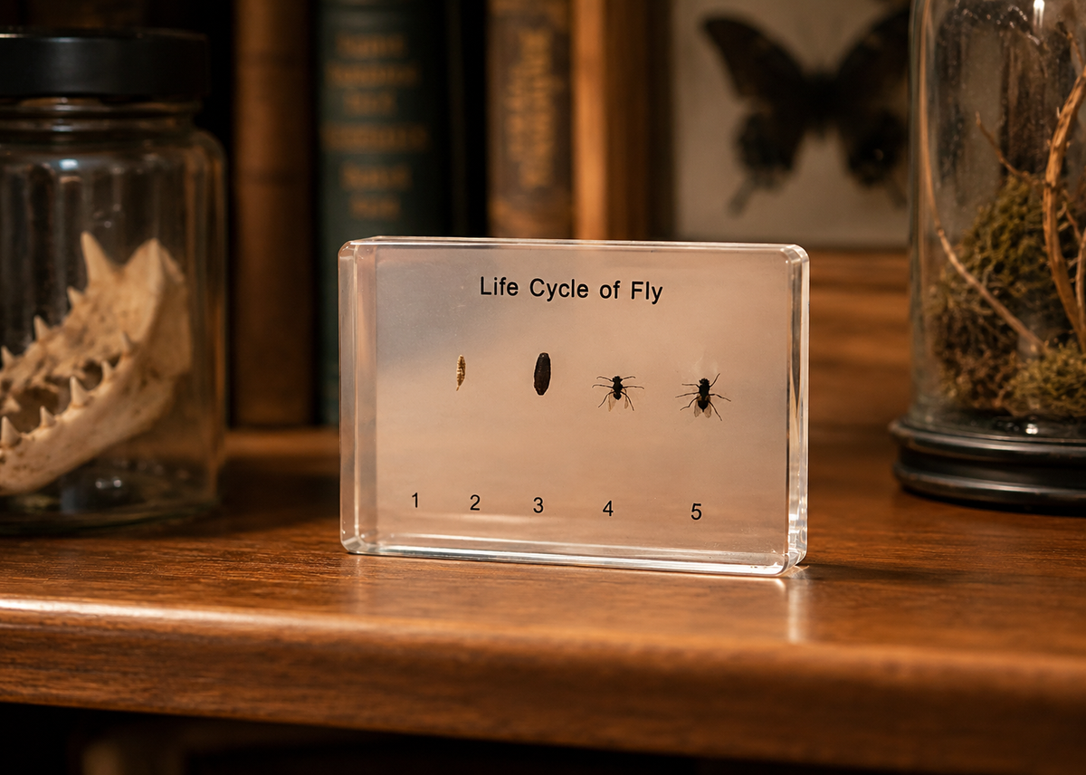 House fly life cycle resin specimen display