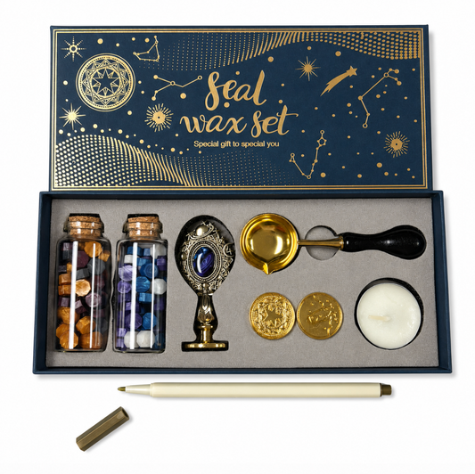 Wax seal stamp kit in a celestial-inspired gift box