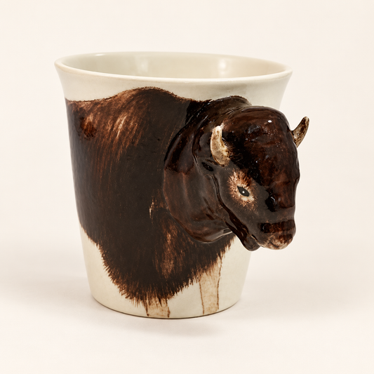 Bison Ceramic Mug on a warm ivory background