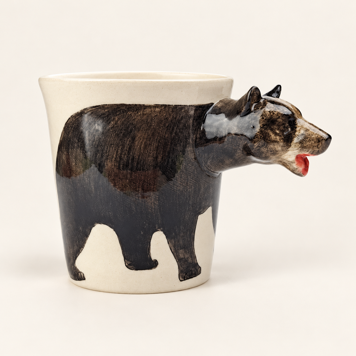 Black Bear Ceramic Mug on a warm ivory background
