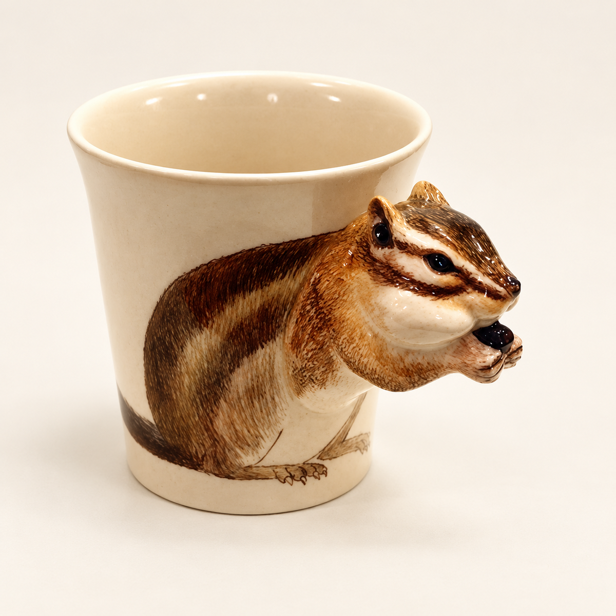 Chipmunk Ceramic Mug on a warm ivory background