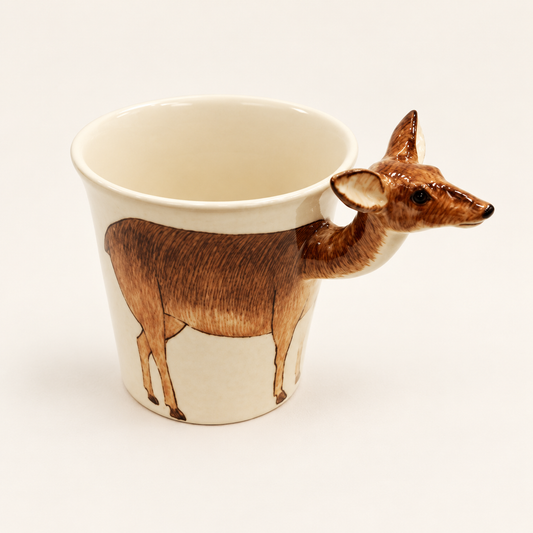 Deer Ceramic Mug on a warm ivory background