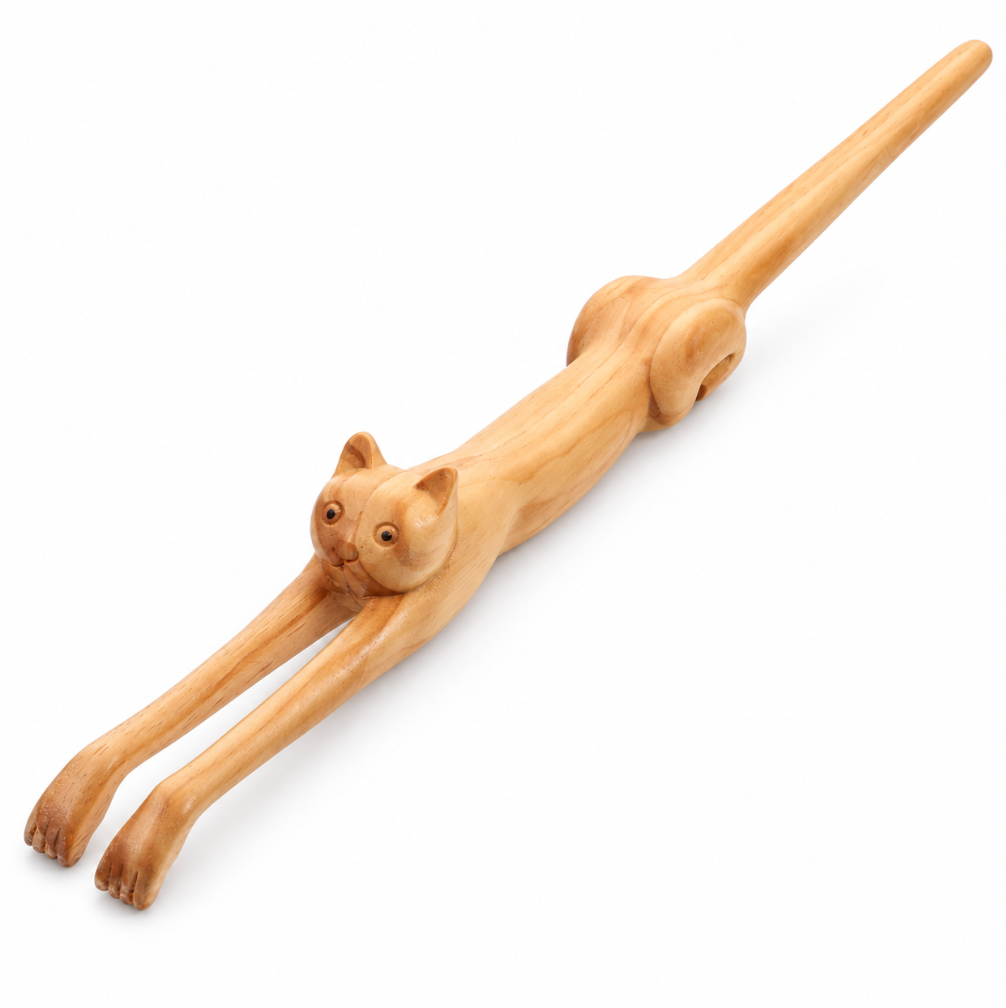 Hand-Carved Wooden Cat Back Scratcher