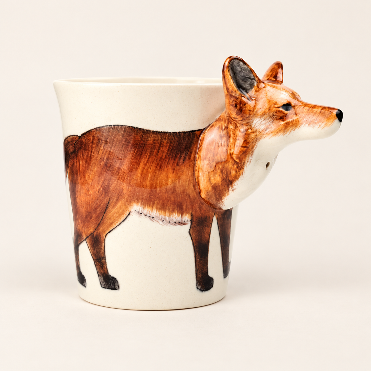 Fox Ceramic Mug on a warm ivory background