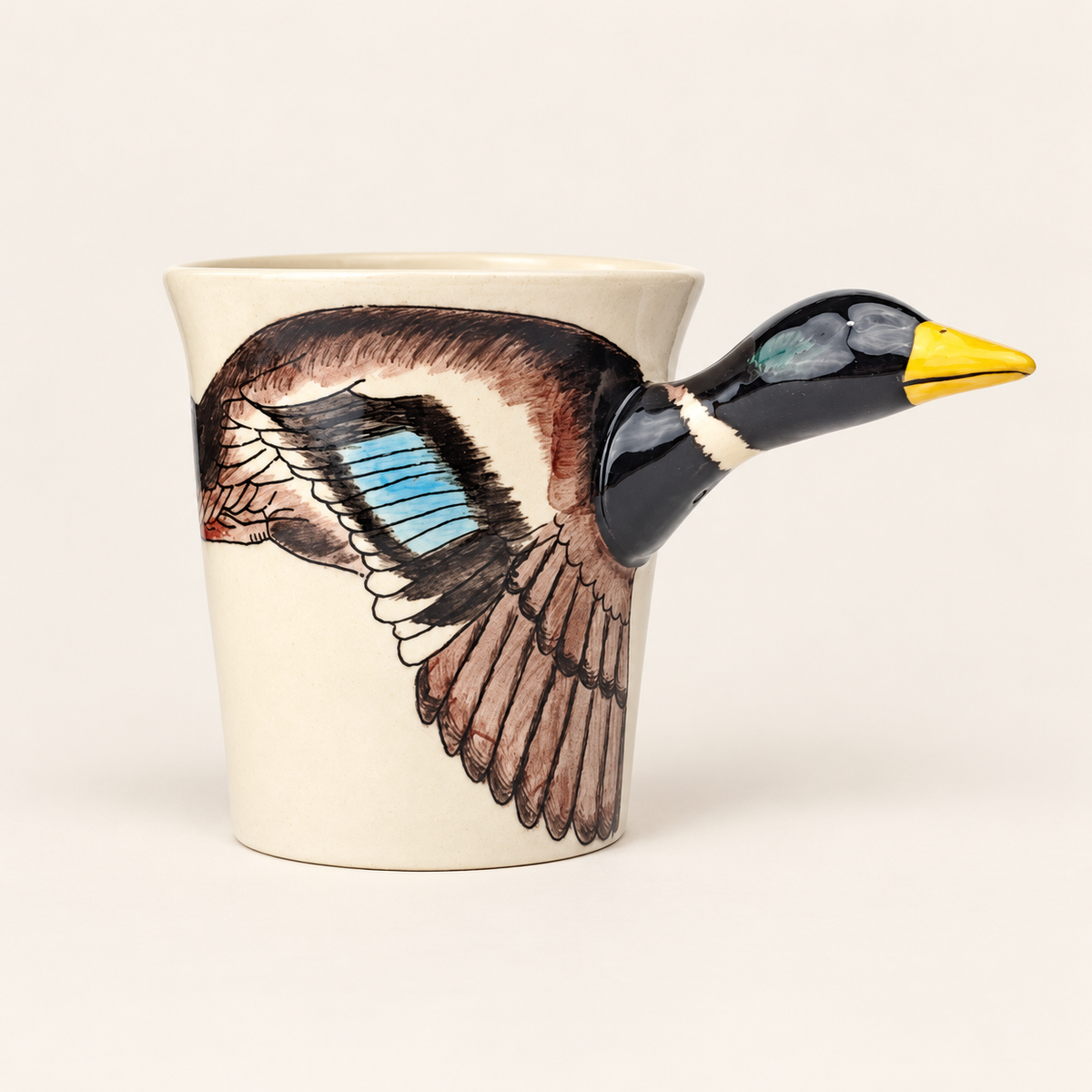 Mallard Duck Ceramic Mug on a warm ivory background