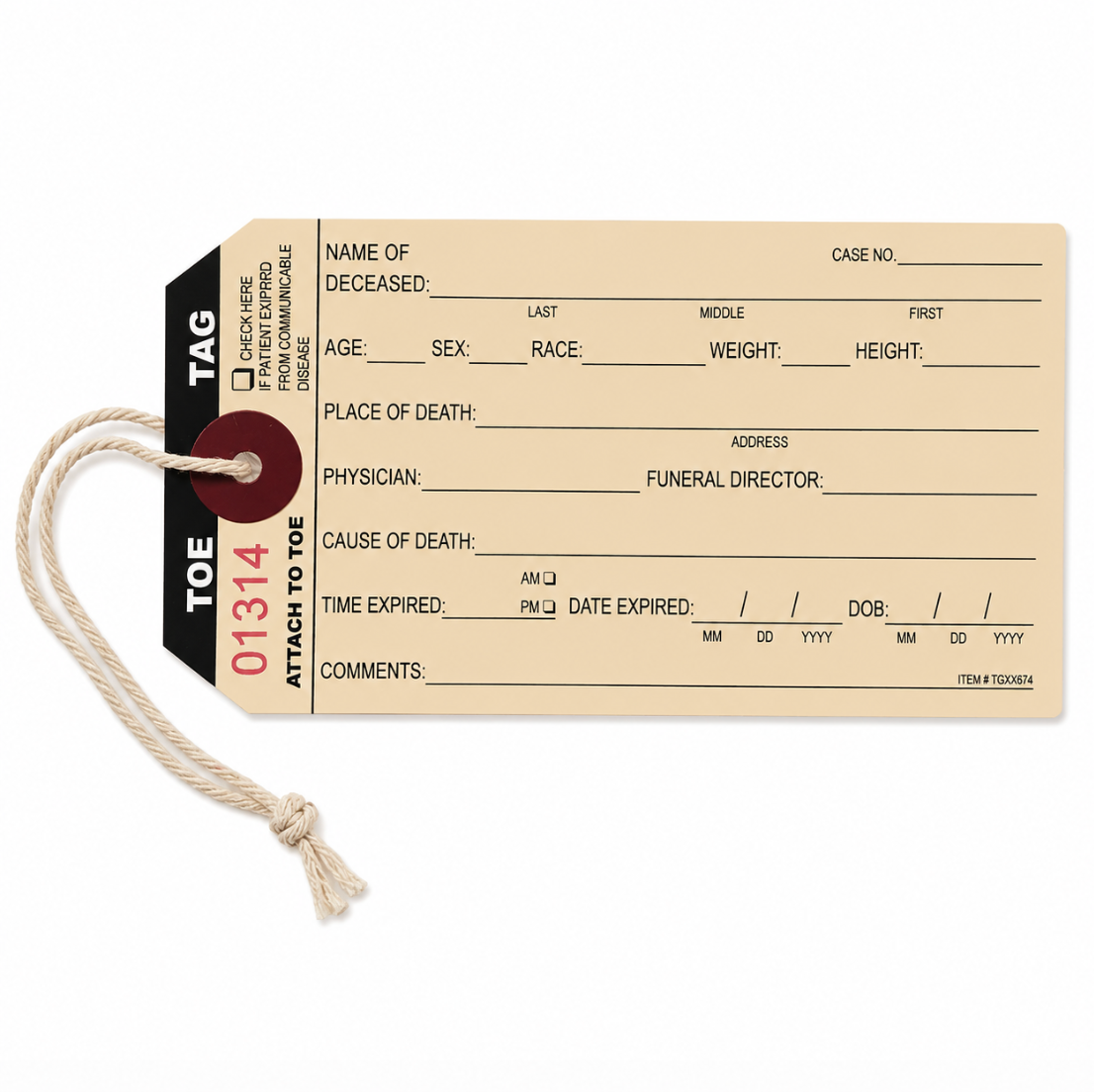 Mortuary Toe Tags product photo
