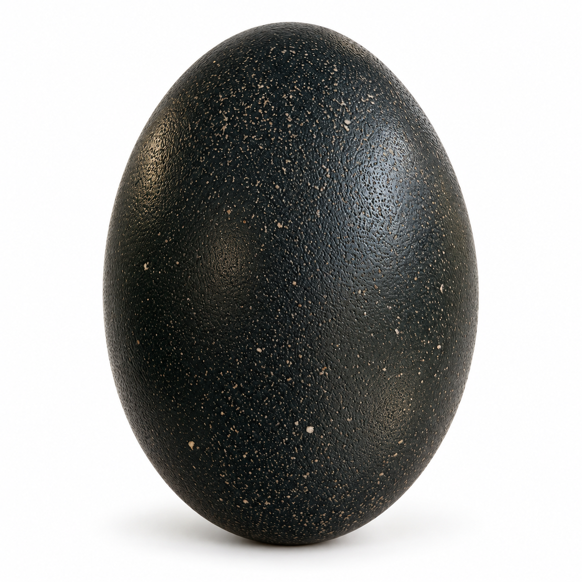 Hollowed and preserved emu egg with a dark textured shell.