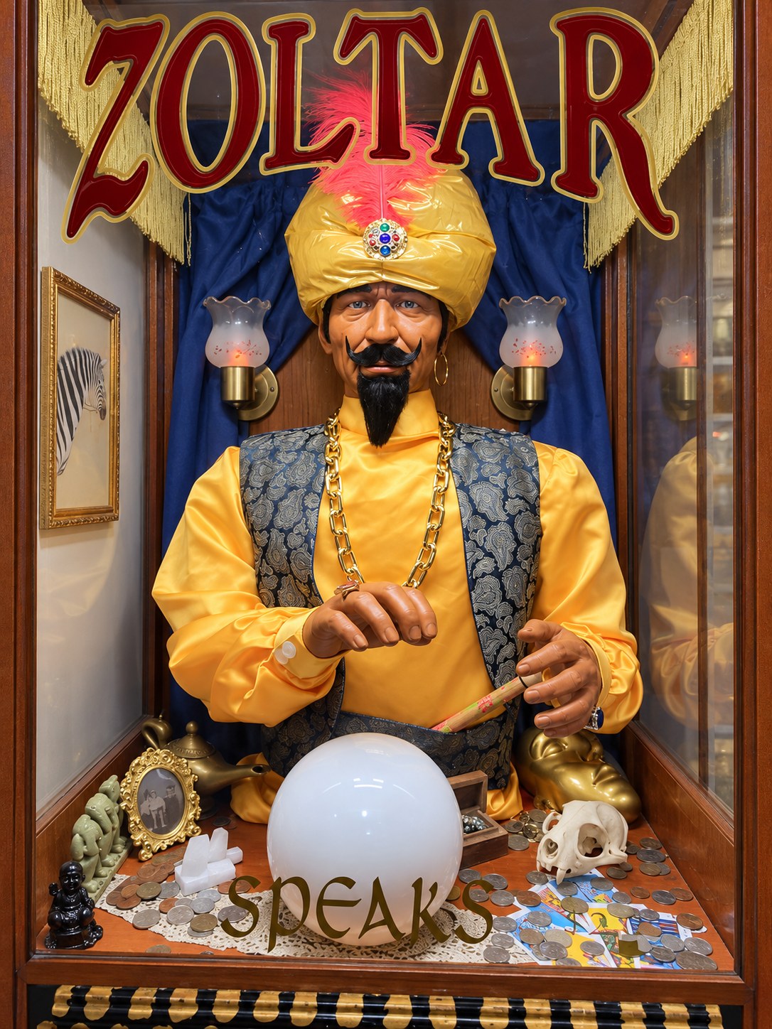 Zoltar fortune-telling machine with a crystal ball inside FLORA & FAUNA